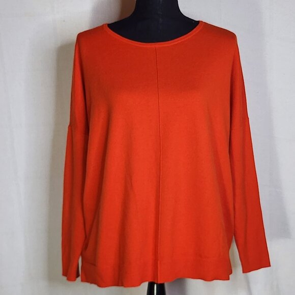 Chico's Orange Center Seam LS Nylon Rayon Poly Cashmere Sweater Sz Chico 2 US L - Picture 1 of 16